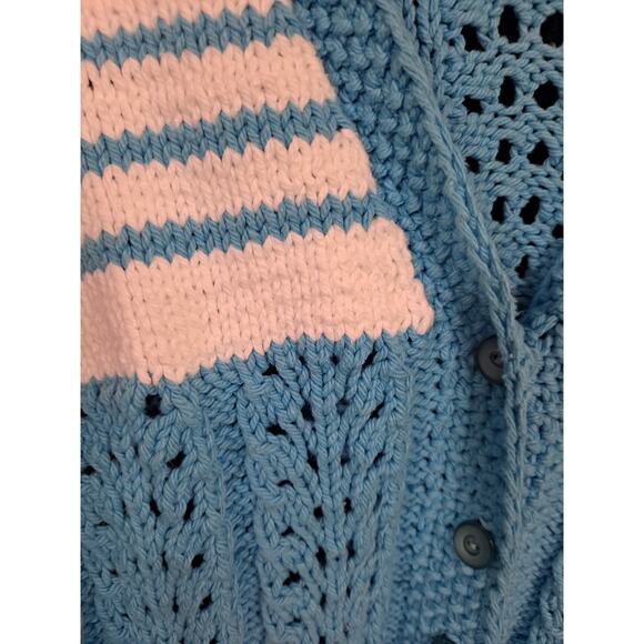 Hank Knit Handmade Short Sleeve Cardigan Blue and White - Picture 3 of 5